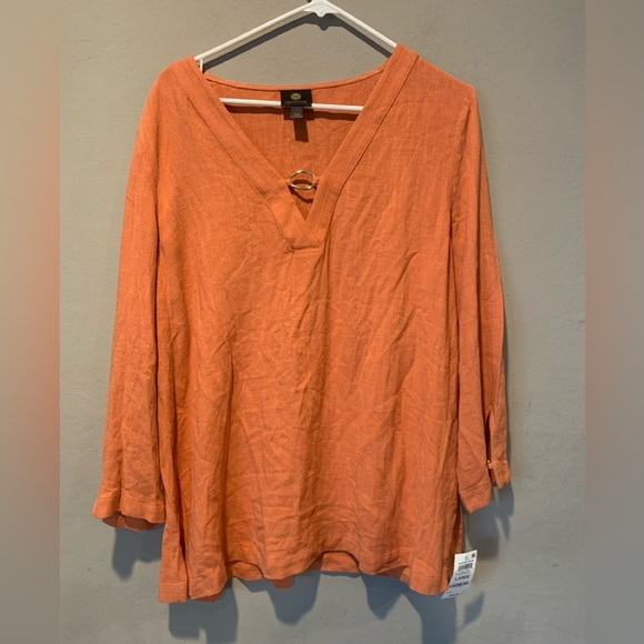 JM Collection Burnt Orange V-Neck Blouse - Picture 1 of 6